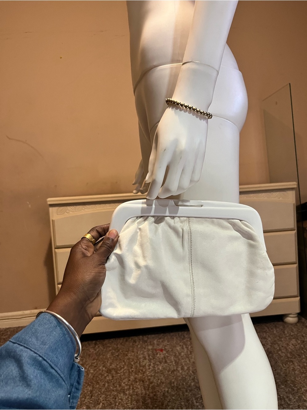Classic White Frame-Top Clutch Bag
